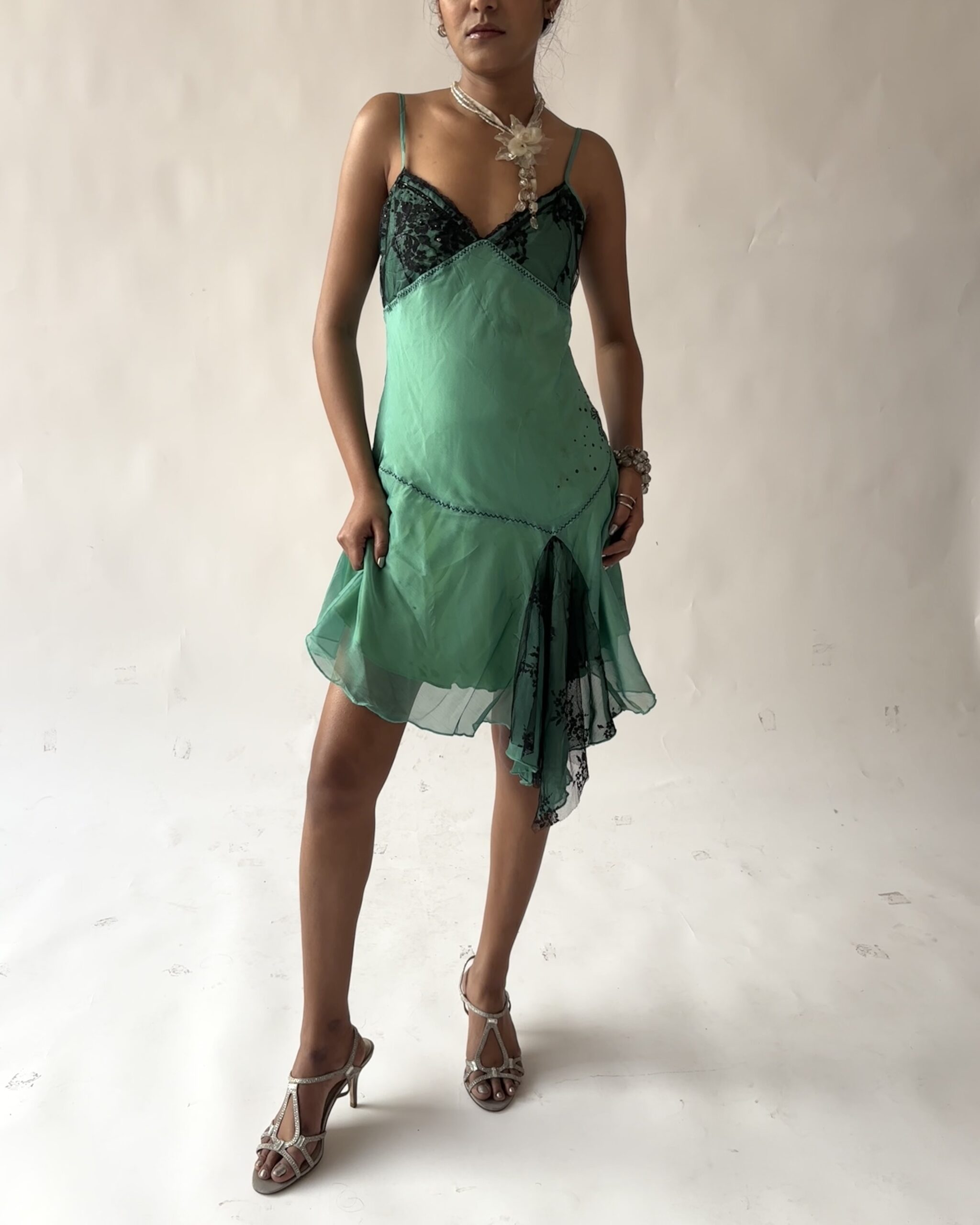 Mint green & black slip dress