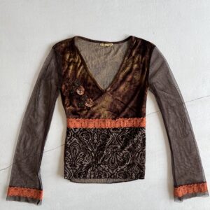 Velvet Top with Embellishments and Lace Patchwork