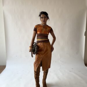 Orange leather buttoned Skirt