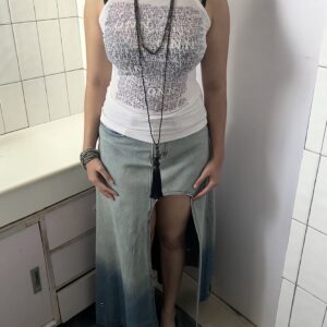 Long slit embellished denim Skirt