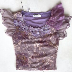 Floral and ruffled cropped top